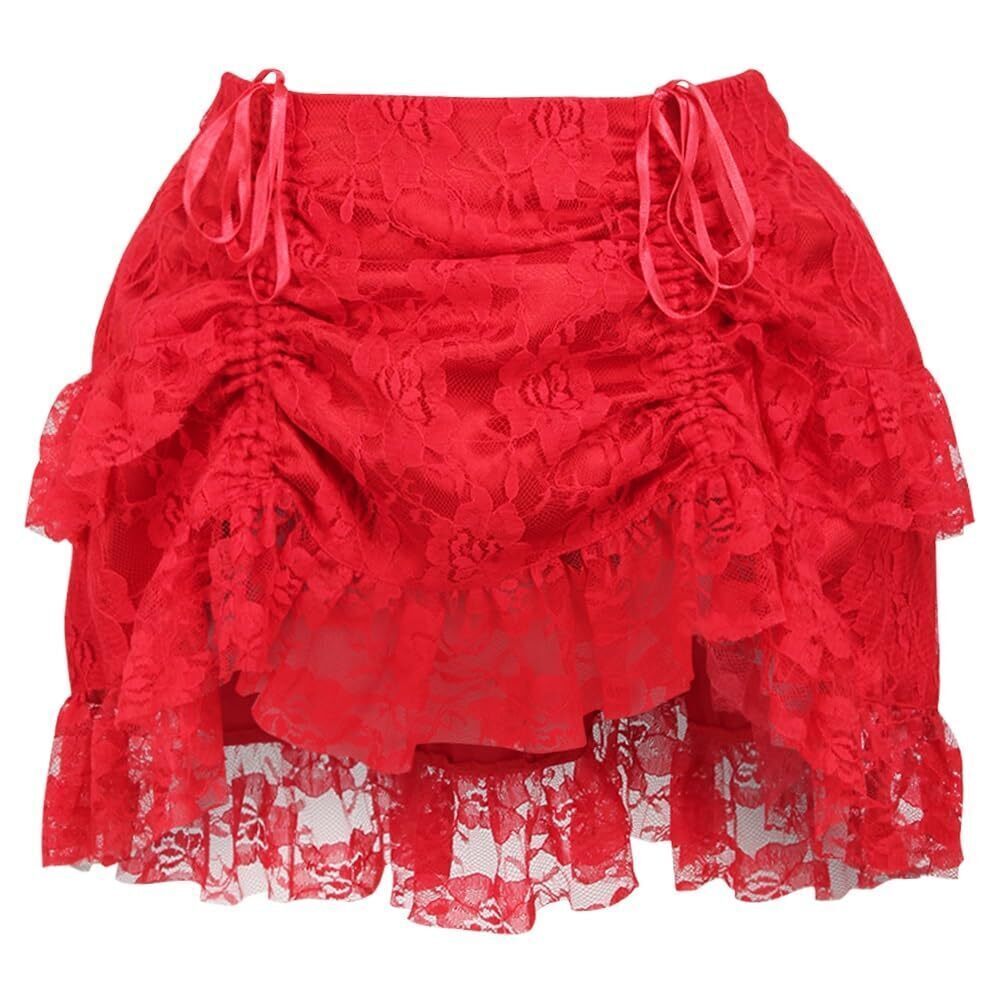 2471 Red Lace Ruched Bustle Skirt